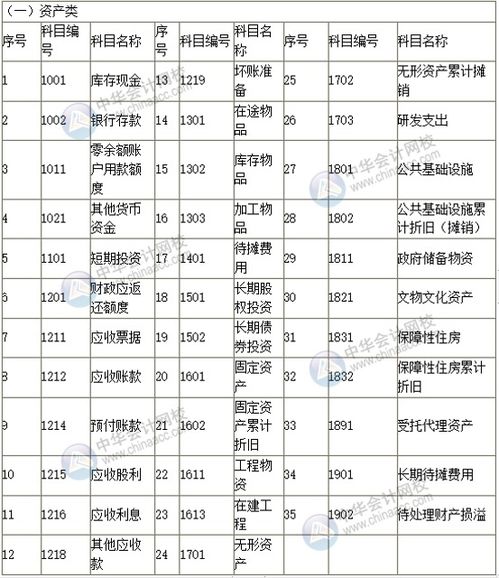 政府会计制度2019会计科目