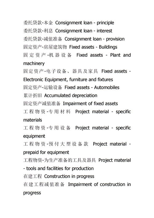 最新版,对照,中英文,会计科目