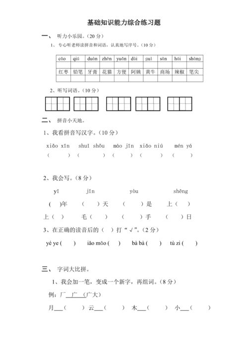 一级语文基础知识与综合训练试卷